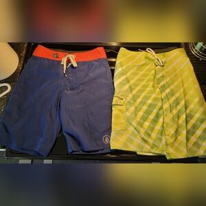 Volcom Kids Blue & Quiksilver Green Swim Trunks
